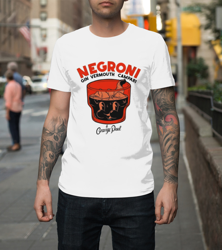 Negroni Gin Vermouth Campari With Orange Peel And Ice Retro Comic T-Shirt
