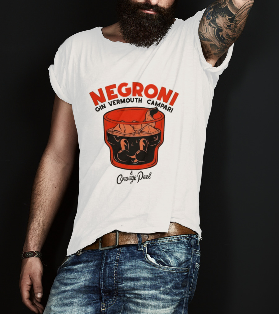 Negroni Gin Vermouth Campari With Orange Peel And Ice Retro Comic T-Shirt