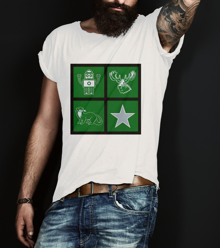 Robot Moose Otter Star Quadrant On Green T-Shirt