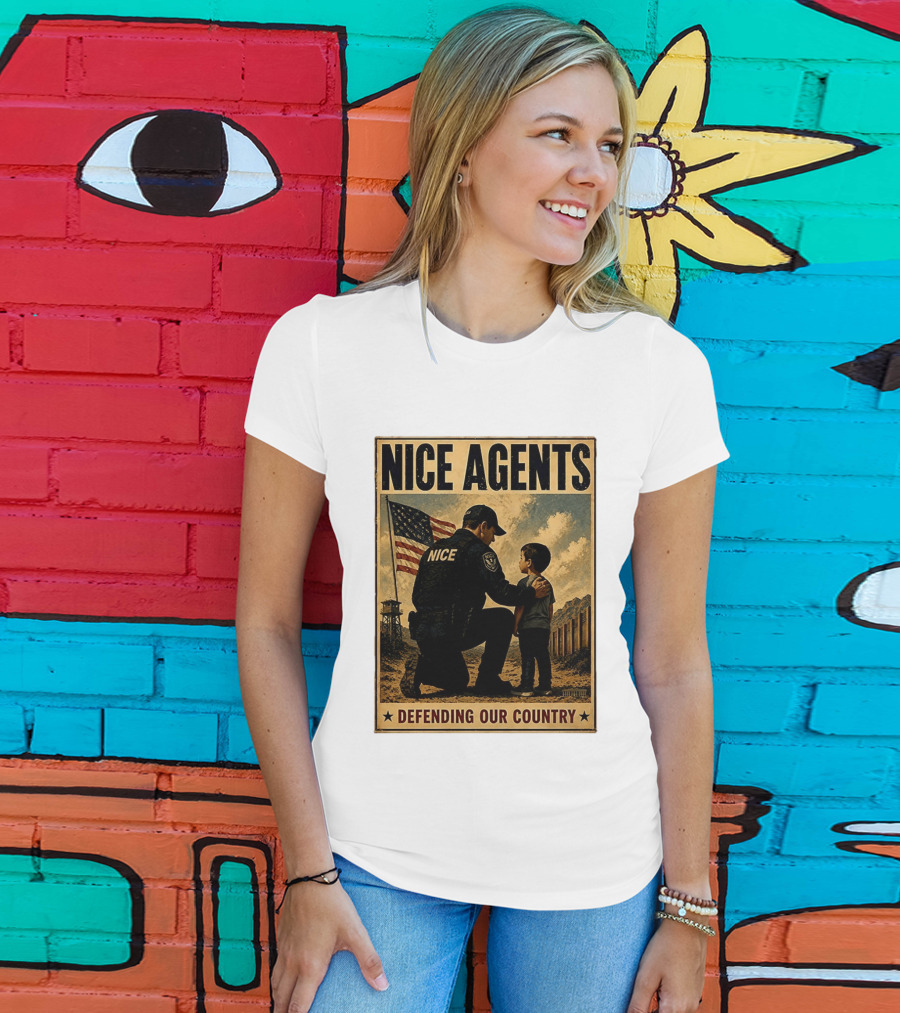 Nice Agents Defending Our Country Flag Patch Officer And Child T-Shirt