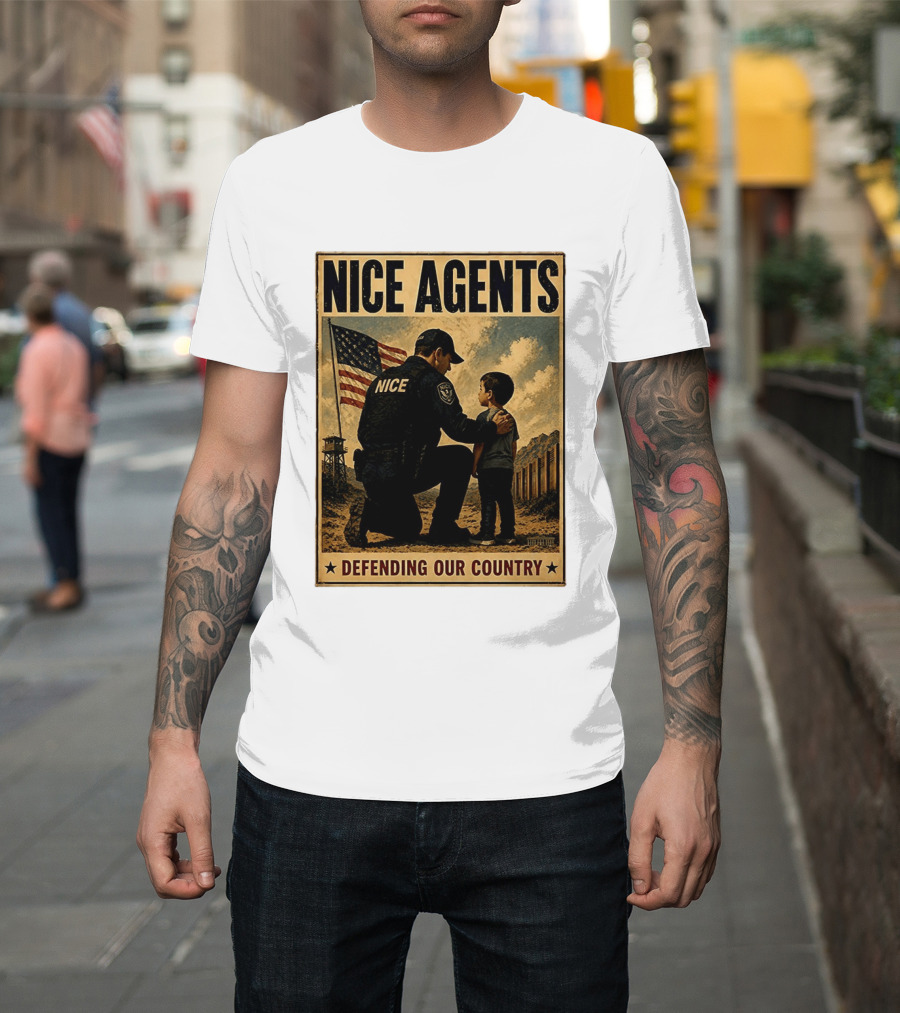 Nice Agents Defending Our Country Flag Patch Officer And Child T-Shirt