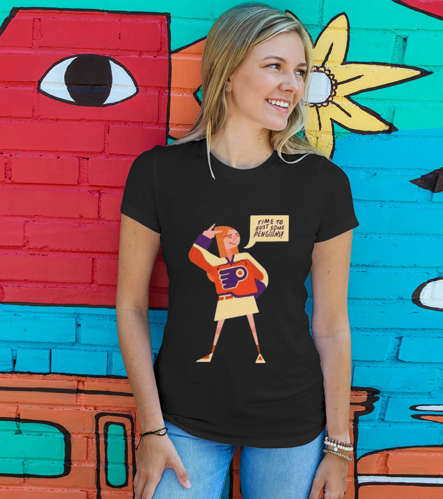 Philadelphia Flyers Time To Bust Some Penguins Retro Cartoon T-Shirt
