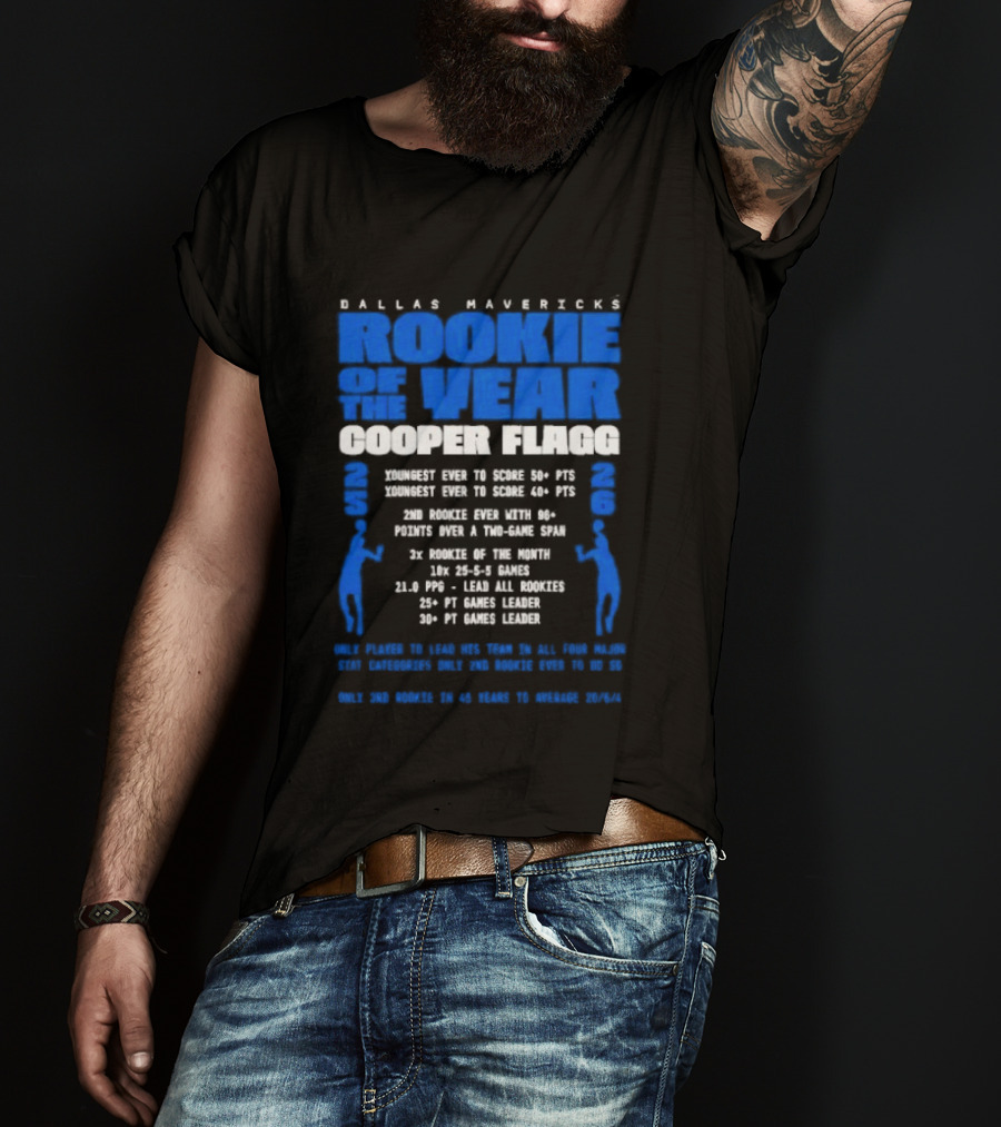 Dallas Mavericks Rookie Cooper Flagg Dominates With Record Points And Rebounds T-Shirt