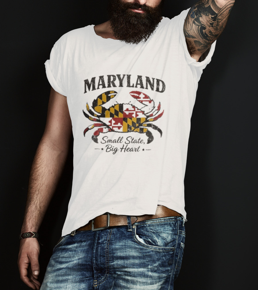 Maryland Crab Small State Big Heart Flag T-Shirt