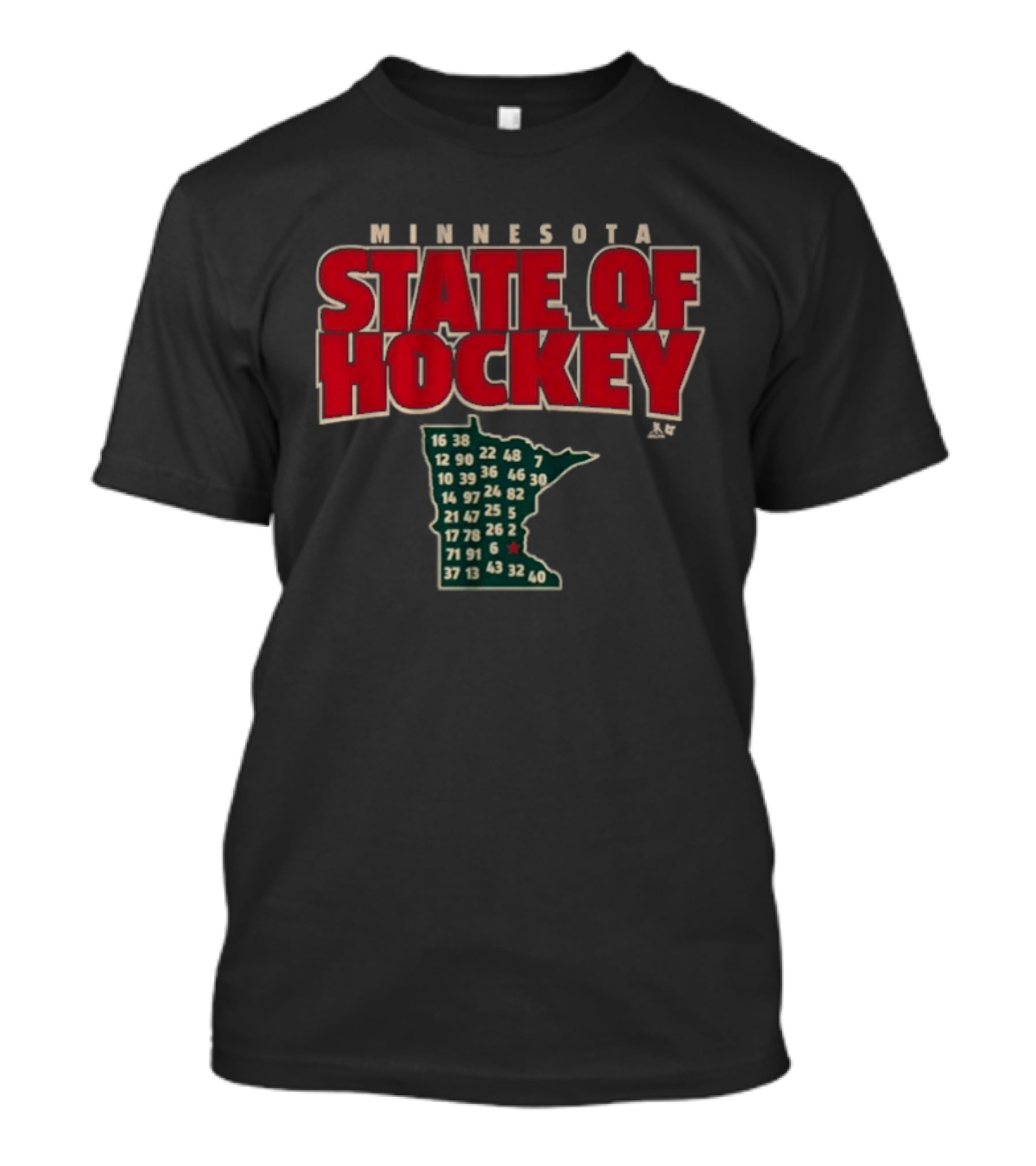 Minnesota State Of Hockey Wild Numbers Map T-Shirt
