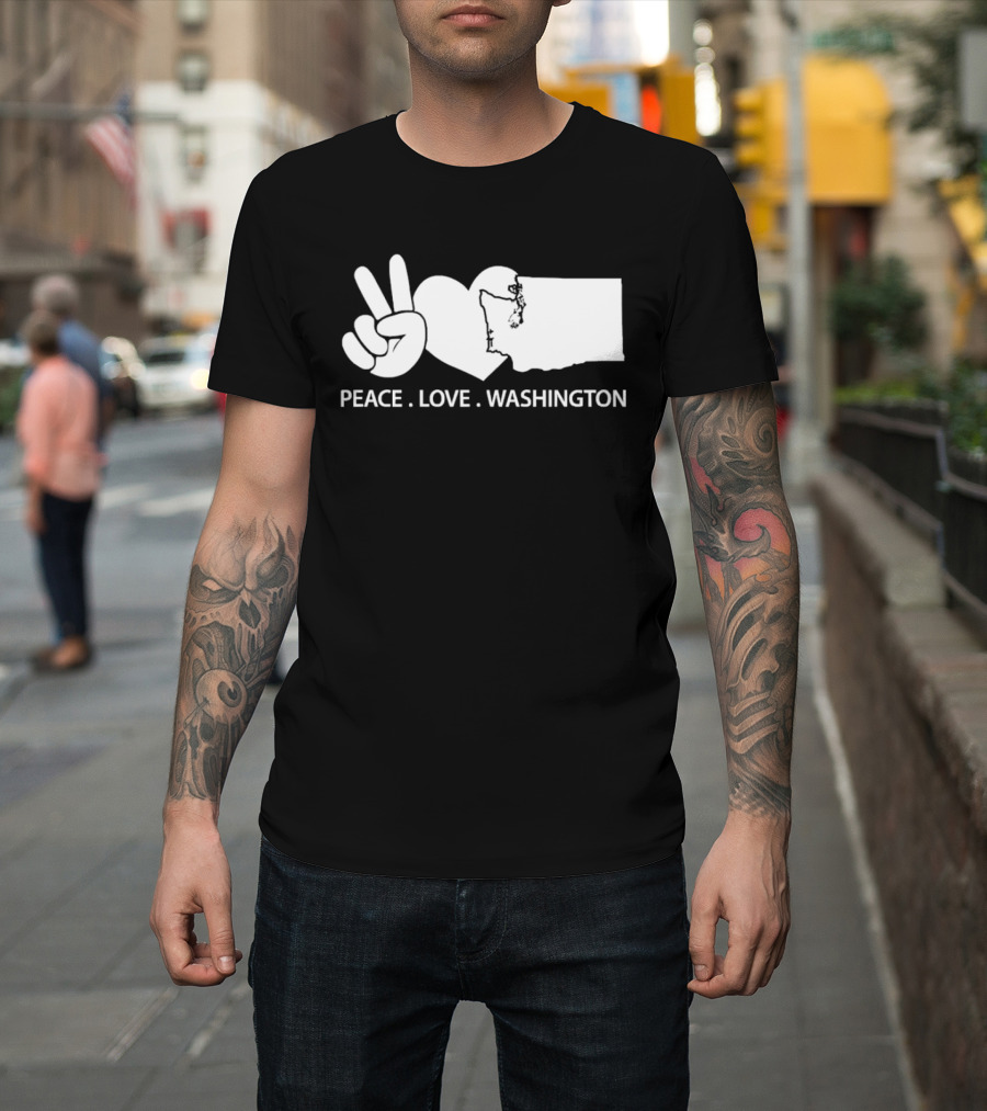 Peace Love Washington State Map Hand Gesture T-Shirt