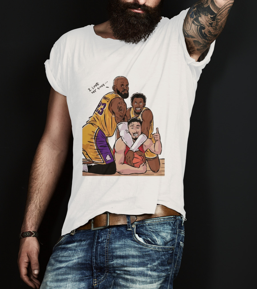 Lebron James Lakers Family Bronny Sengun Cartoon Basketball Scene T-Shirt