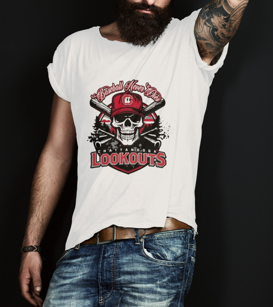 Chattanooga Lookouts Twisted River Skull Bats T-Shirt