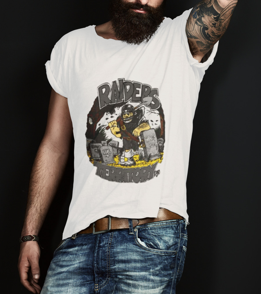 Raiders Territory Cartoon Character With Shovel And Tombstones T-Shirt