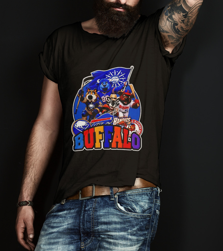 Buffalo Sabres Bills Bandits Bisons Mascot Squad T-Shirt