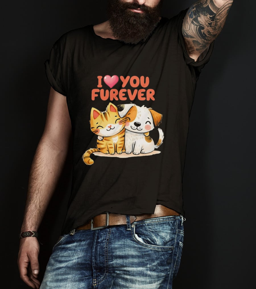 I Love You Furever Cat Hugging Dog T-Shirt