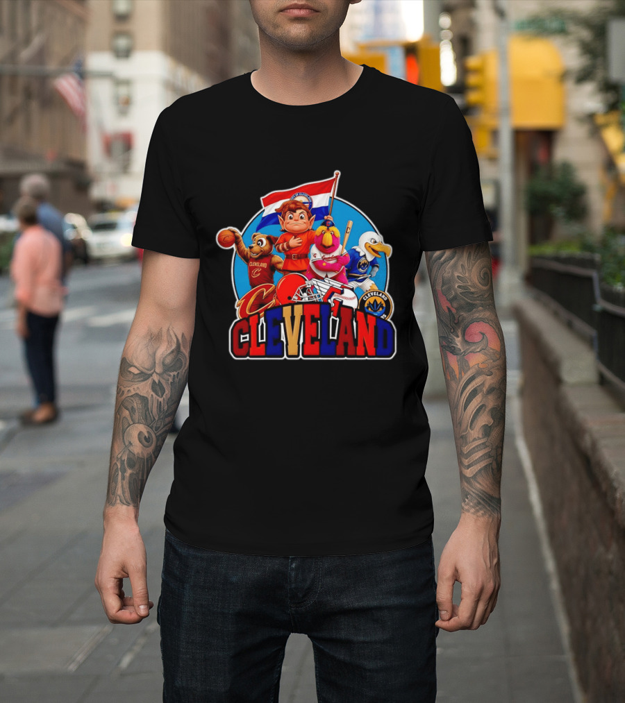 Cleveland City Mascots Cavaliers Guardians Browns Blue Jackets T-Shirt