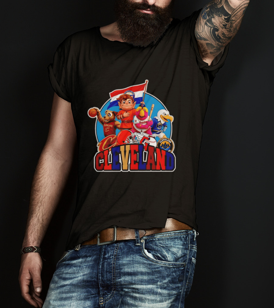 Cleveland City Mascots Cavaliers Guardians Browns Blue Jackets T-Shirt