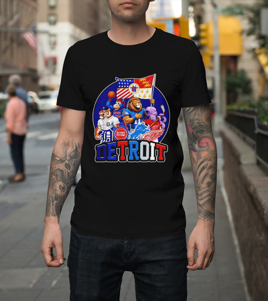 Detroit Pistons Tigers Lions Red Wings City Of Detroit Sports Mascots T-Shirt