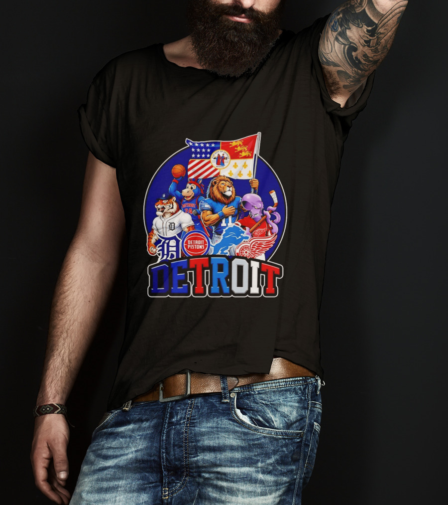 Detroit Pistons Tigers Lions Red Wings City Of Detroit Sports Mascots T-Shirt