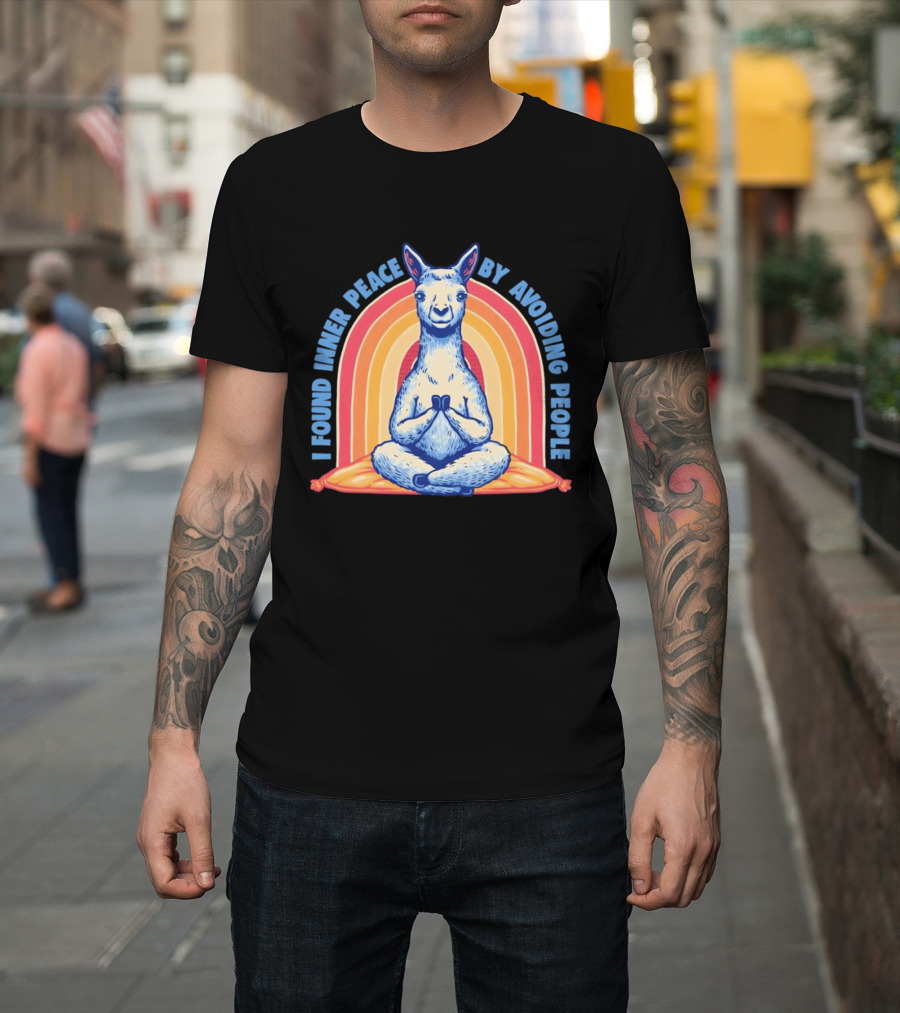 I Found Inner Peace By Avoiding People Meditating Llama Rainbow T-Shirt