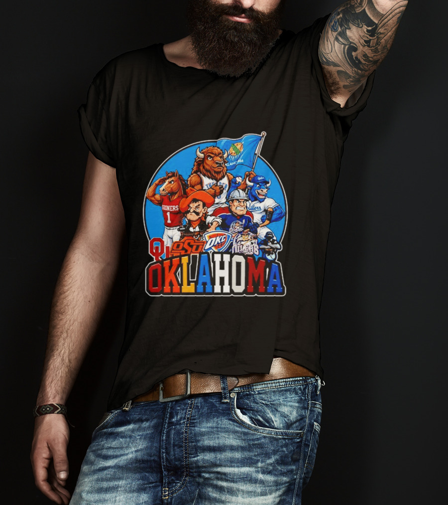 Oklahoma Sooners Cowboys Thunder Oilers Mascot Collage T-Shirt