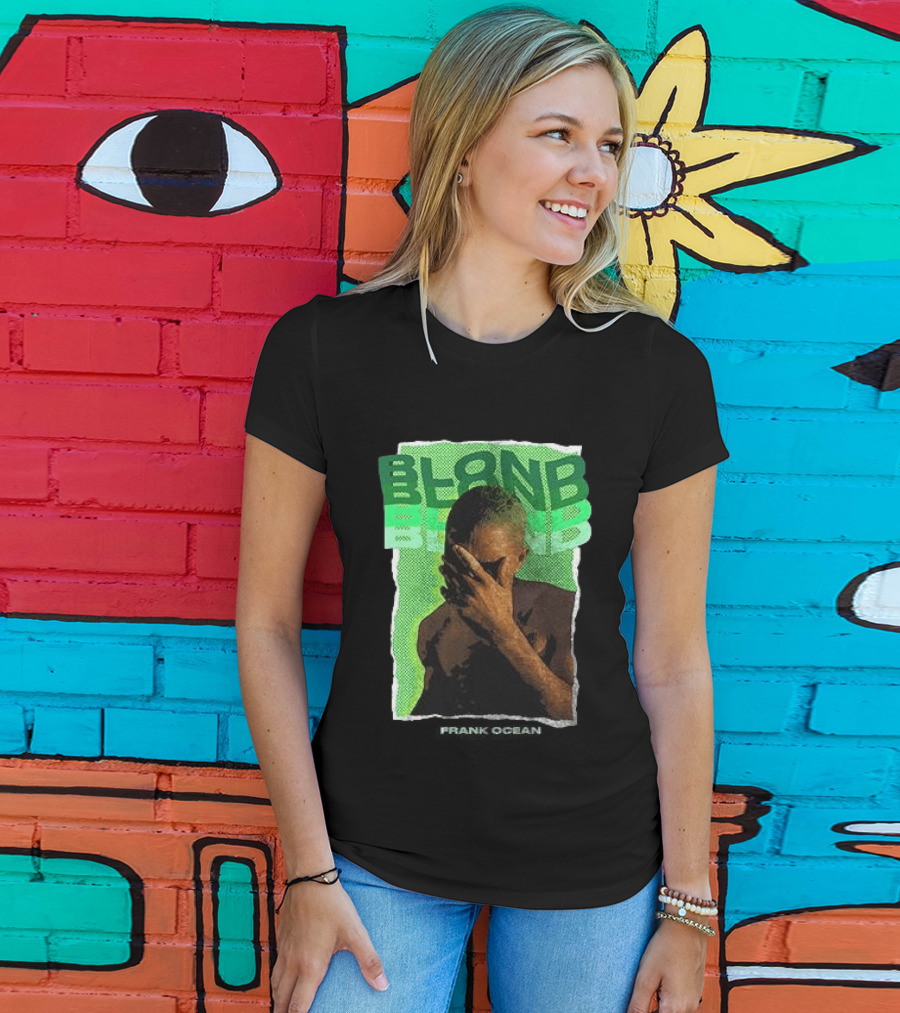 BLOND Frank Ocean Album Cover Art With Green Text And Contemplative Pose T-Shirt