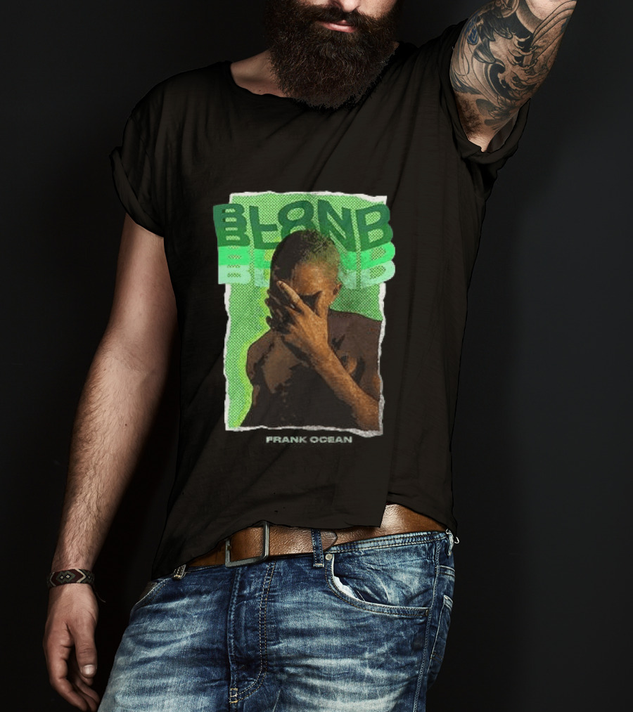 BLOND Frank Ocean Album Cover Art With Green Text And Contemplative Pose T-Shirt