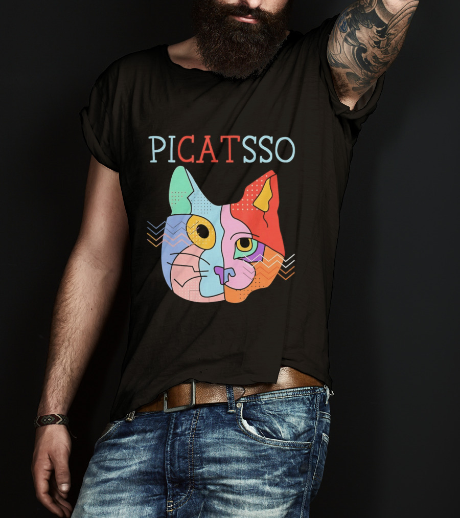 Picatsso Cat Colorful Cubist Style Artistry T-Shirt