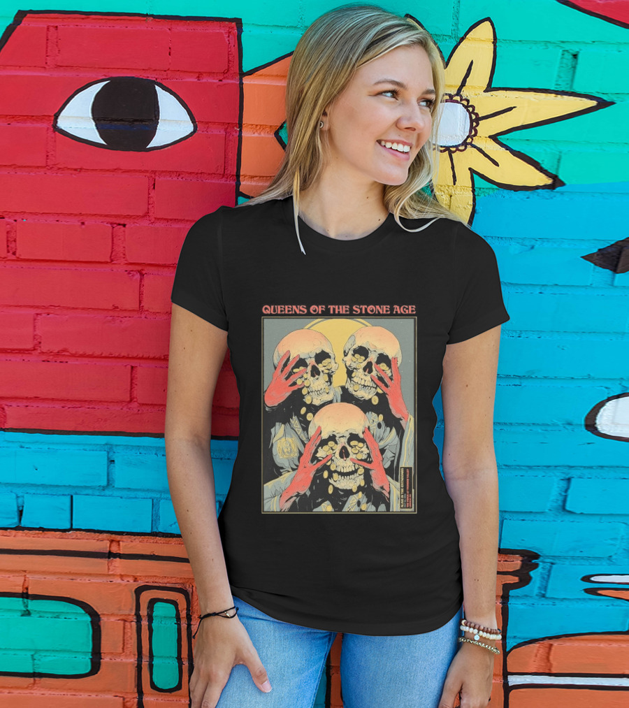 Queens Of The Stone Age Lincoln CA 5.1.2026 Skull Imagery With Coins T-Shirt
