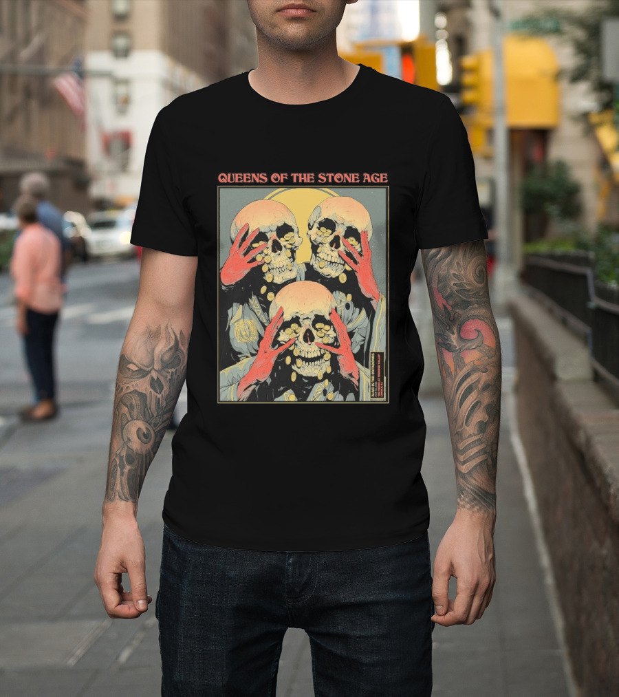Queens Of The Stone Age Lincoln CA 5.1.2026 Skull Imagery With Coins T-Shirt