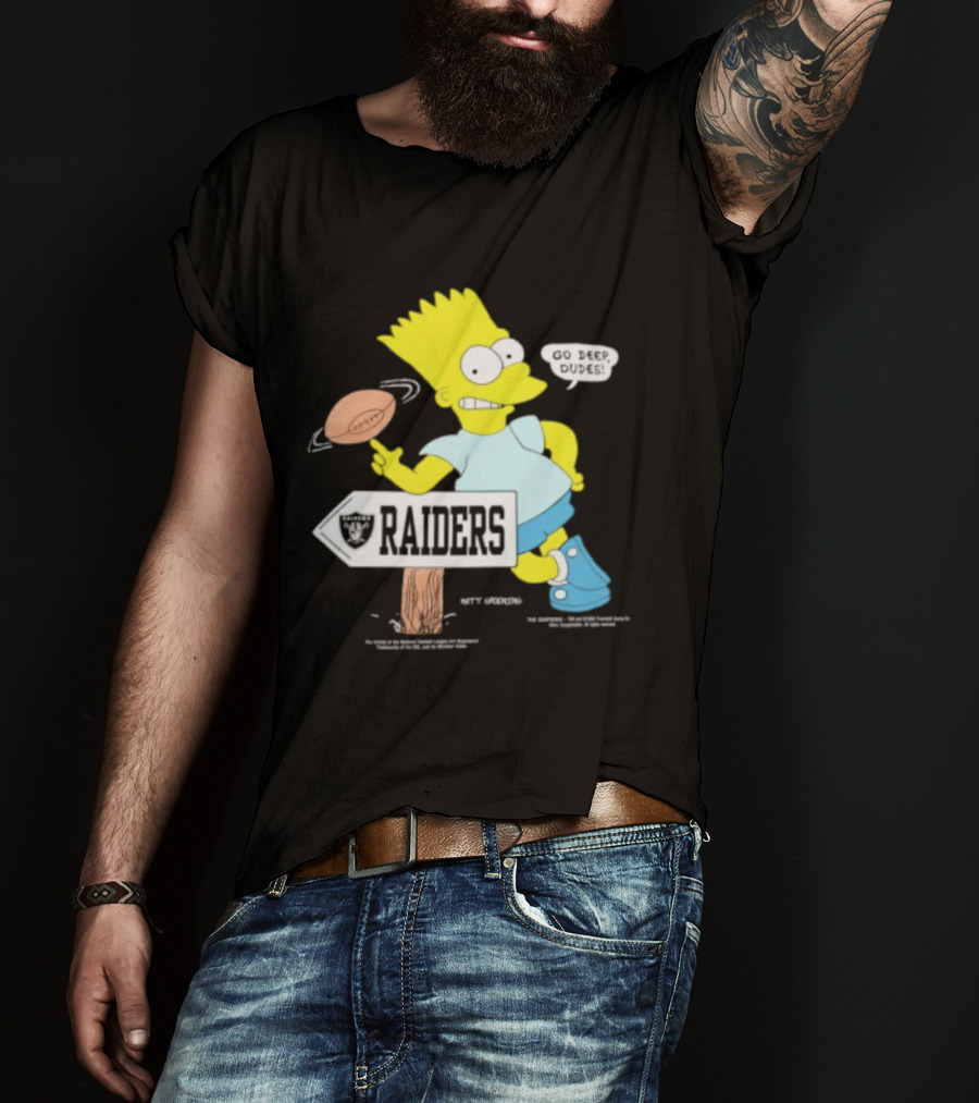 Raiders Bart Simpson Football Spin Near Raiders Sign T-Shirt