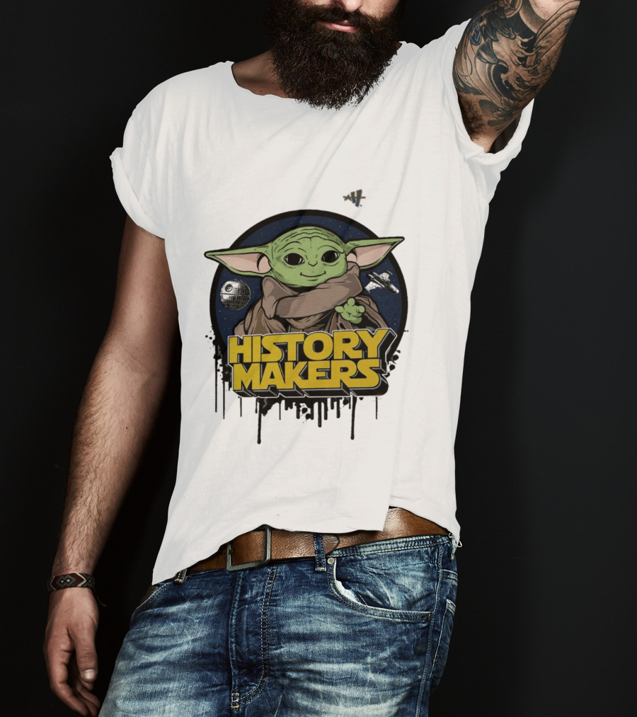 Baby Yoda History Makers Bold Text Starry T-Shirt