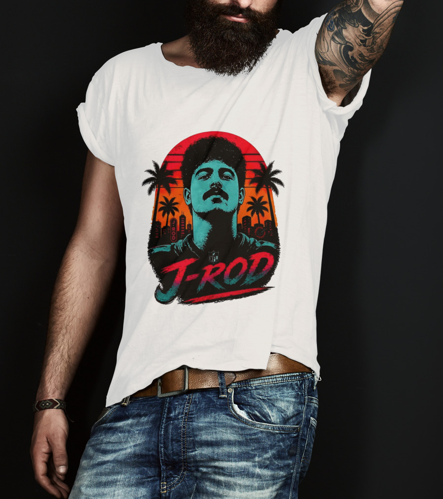 J Rod Retro Sunset Vibes With NFL And Palm Trees T-Shirt