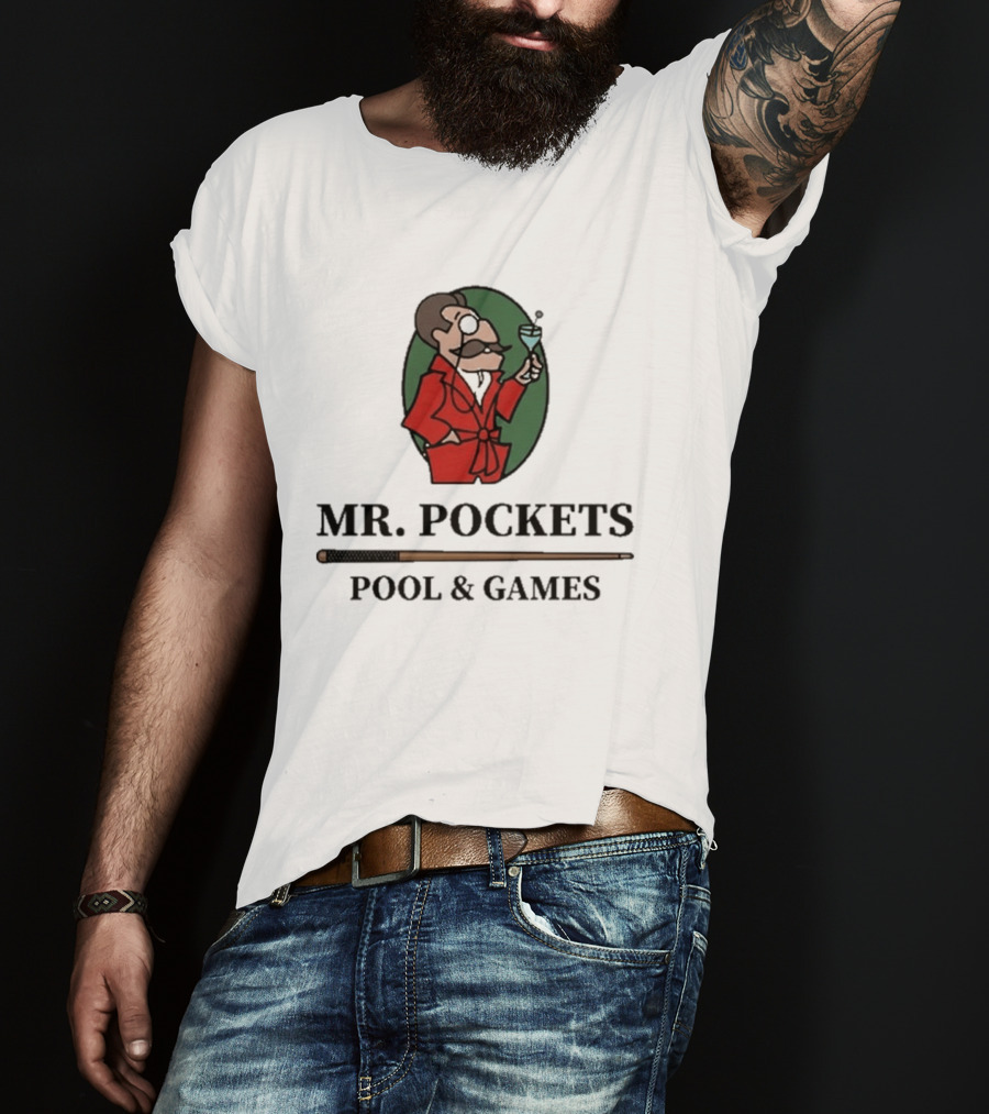 Mr. Pockets Pool And Games Iconic Gentleman With Martini And Cue T-Shirt