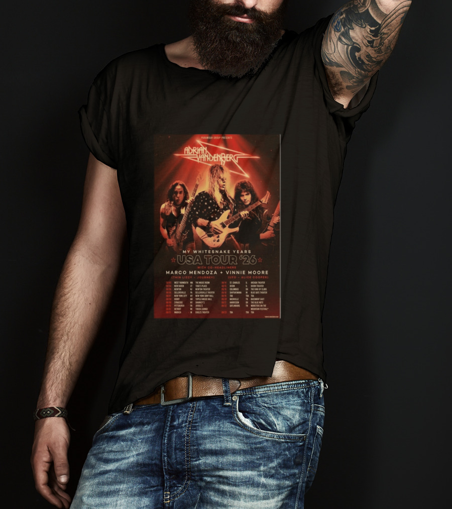 Paramour Group Presents Adrian Vandenberg My Whitesnake Years USA Tour 2026 With Marco Mendoza Vinnie Moore T-Shirt