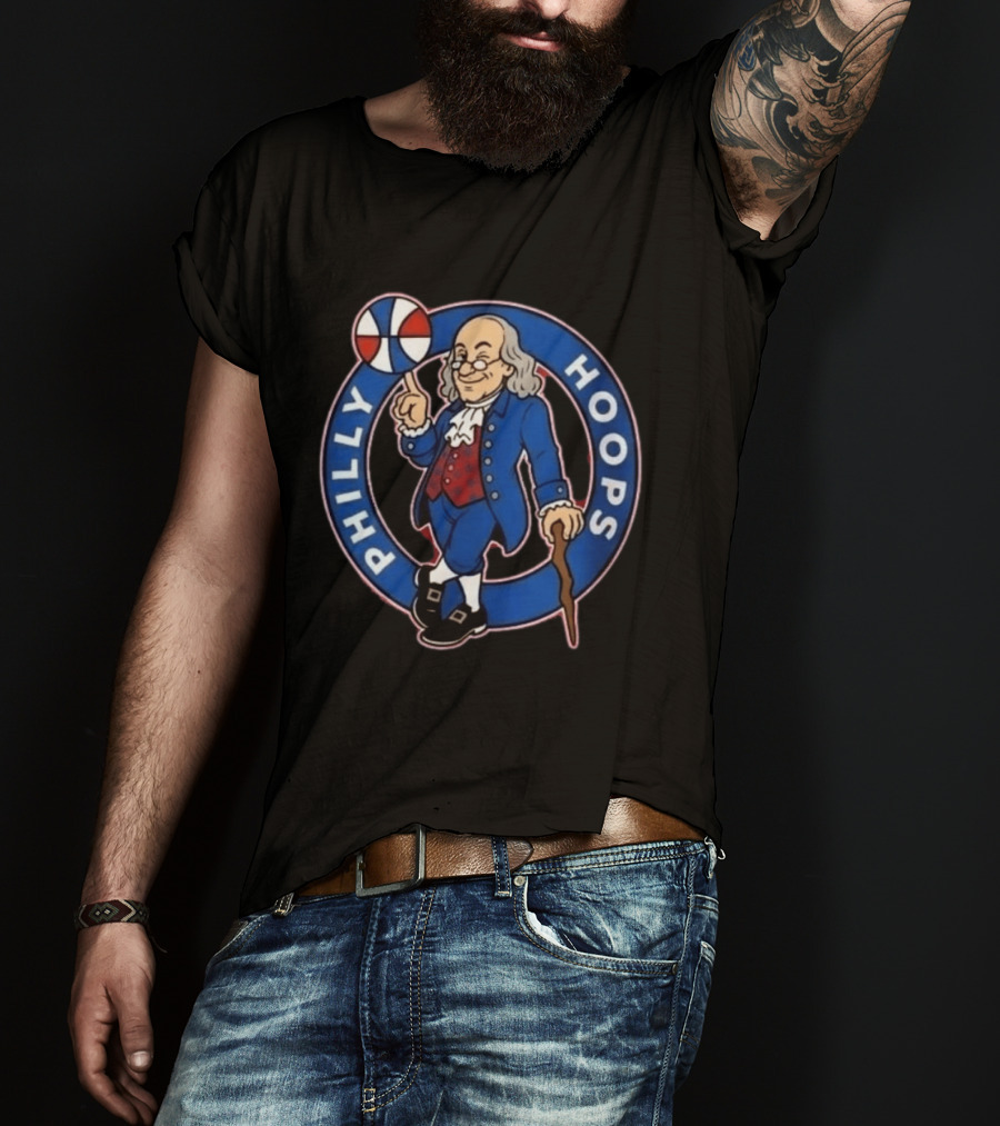 Ben Franklin Philly Hoops Basketball Icon With Dribbling Ball T-Shirt