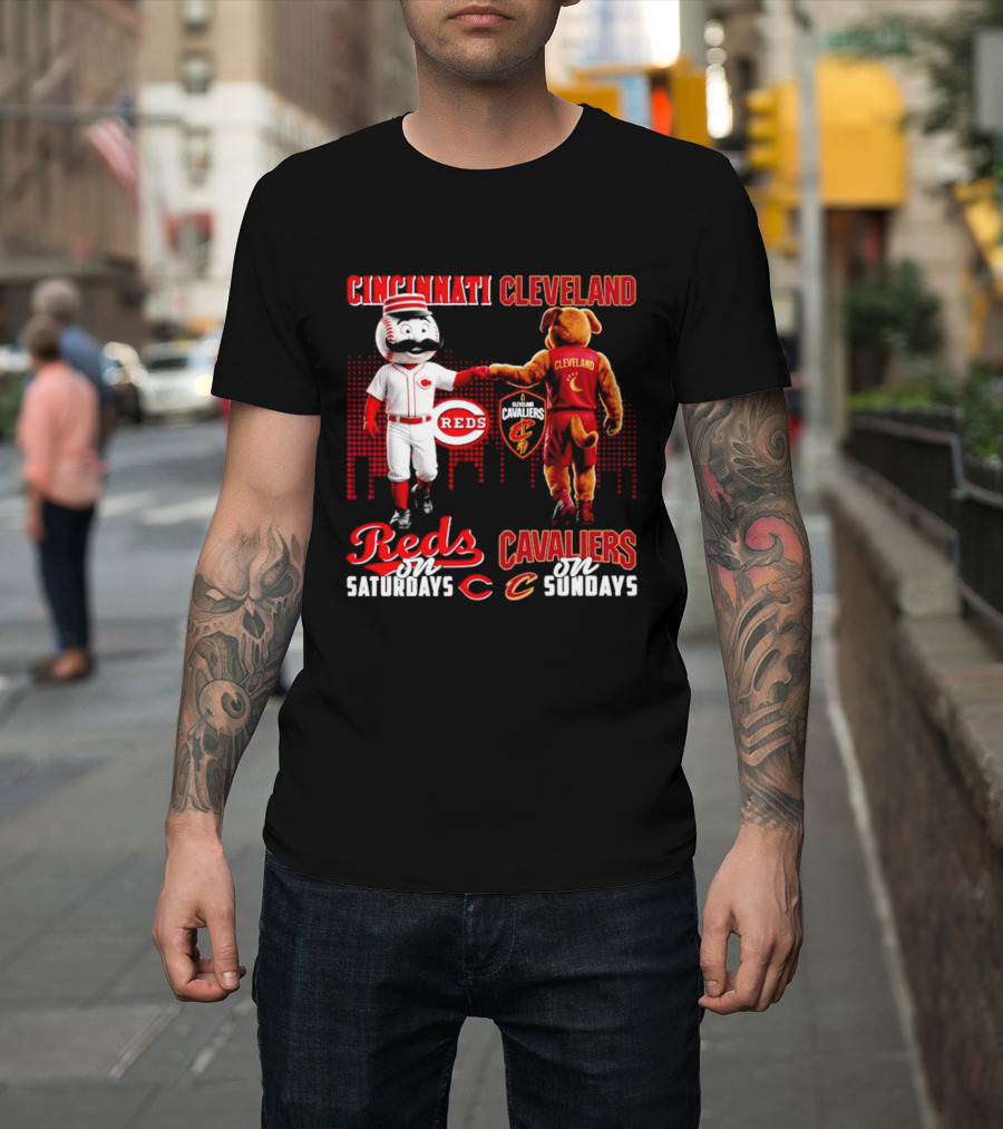 Cincinnati Reds Saturdays Vs Cleveland Cavaliers Sundays Skyline T-Shirt