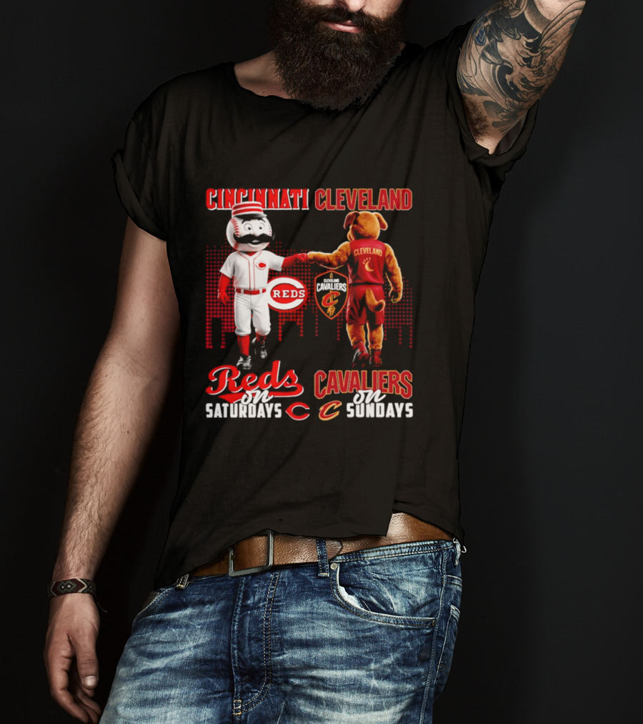 Cincinnati Reds Saturdays Vs Cleveland Cavaliers Sundays Skyline T-Shirt