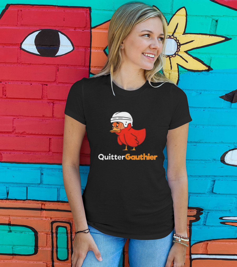 Philadelphia Flyers Quitter Gauthier 2026 NHL Hockey Controversial Helmeted Duck T-Shirt