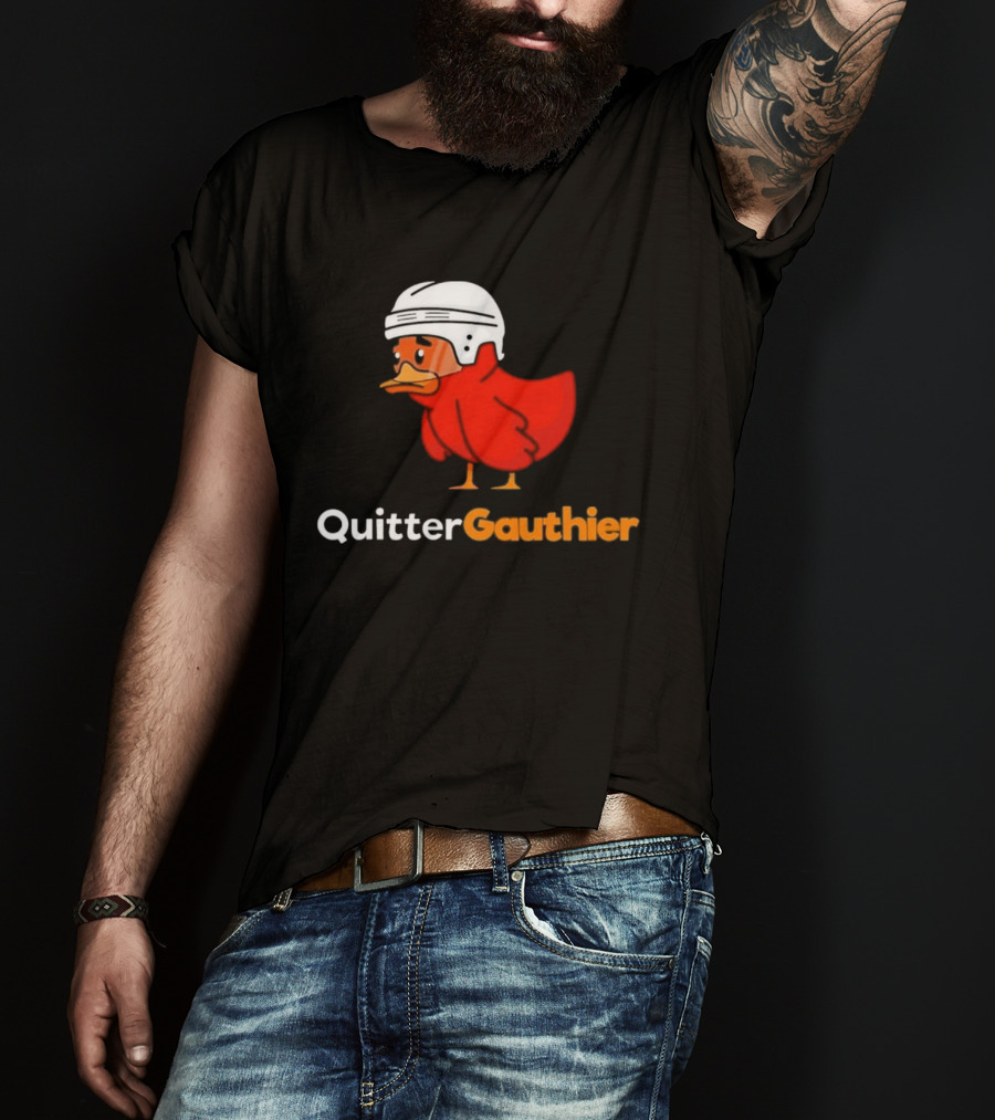 Philadelphia Flyers Quitter Gauthier 2026 NHL Hockey Controversial Helmeted Duck T-Shirt