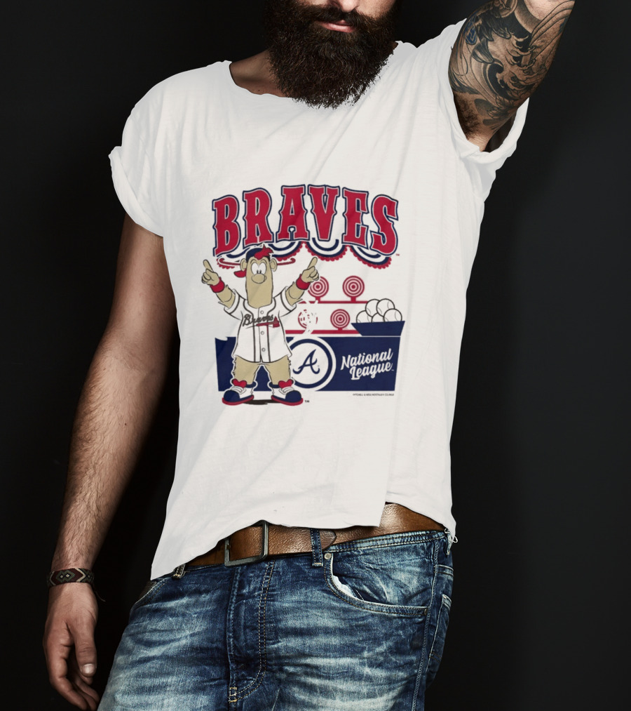 Atlanta Braves Mitchell & Ness Cream Step Back Up Cartoon Character National League T-Shirt