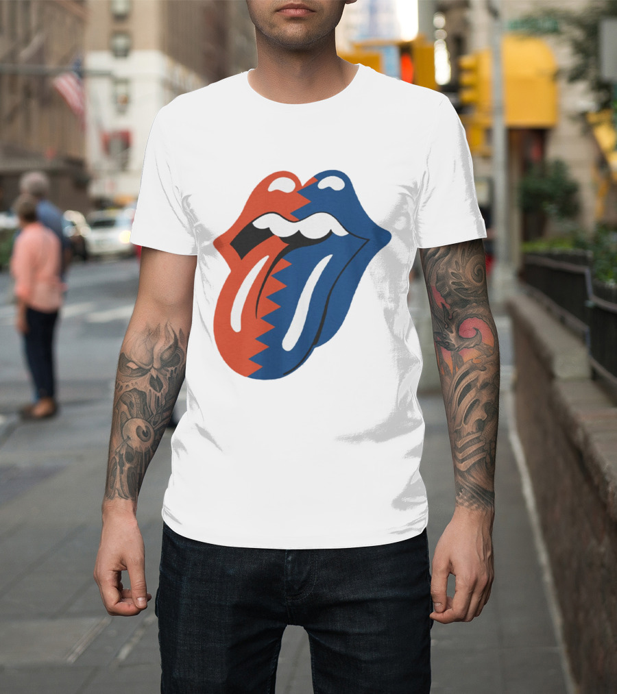 Rolling Stones Big Mouth Tongue Rare Red Blue Contrast T-Shirt