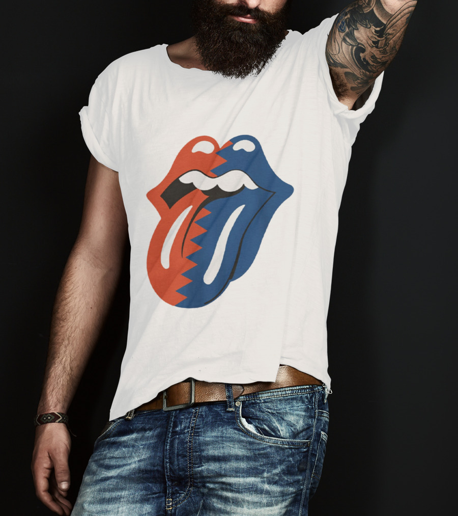 Rolling Stones Big Mouth Tongue Rare Red Blue Contrast T-Shirt