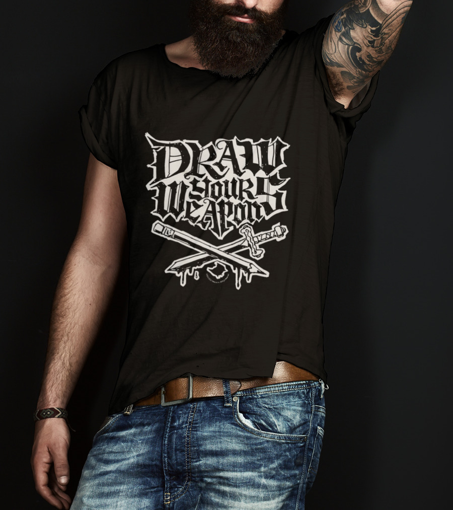 Draw Your Weapons Pen And Sword Crossed Dripping Ink T-Shirt