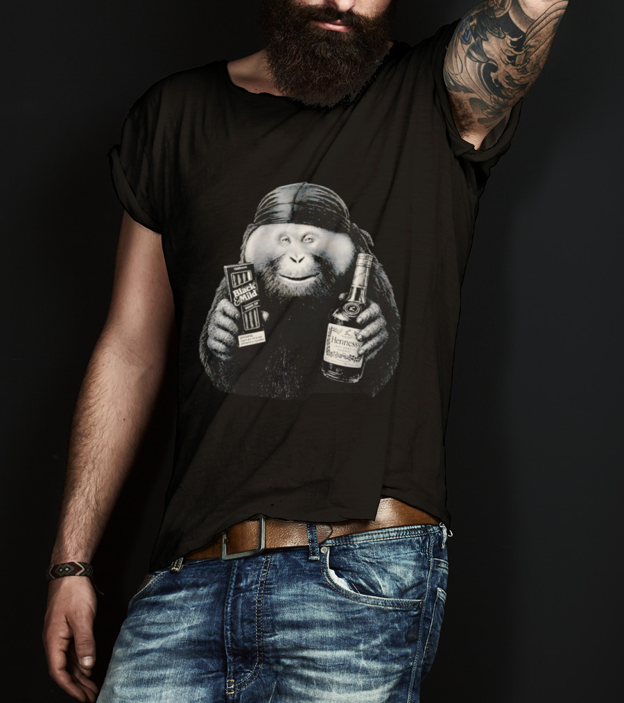 Gorilla Holding Black And Mild With Hennessy Bottle Combination T-Shirt