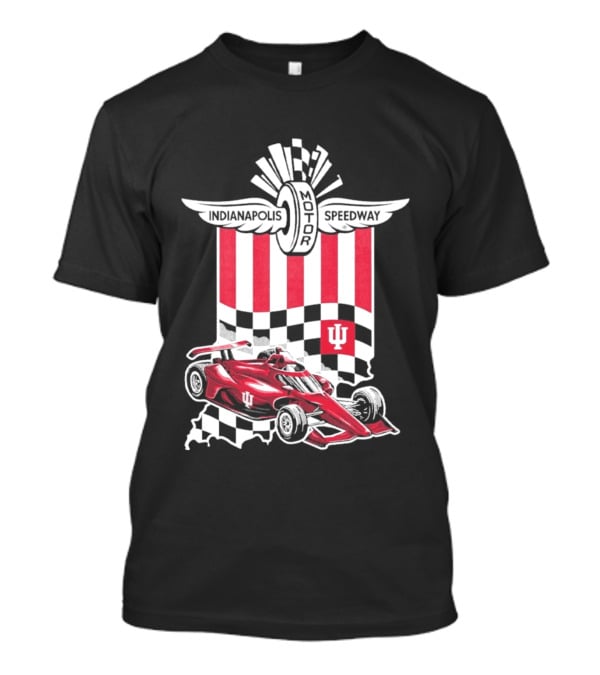 Indiana Hoosiers Red Race Car Indianapolis Motor Speedway Checker Flag T-Shirt