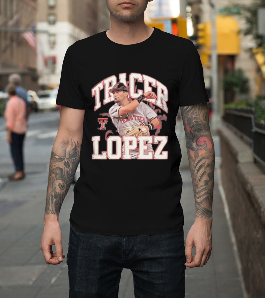 Texas Tech Tracer Lopez Baseball NCAA Collage T-Shirt