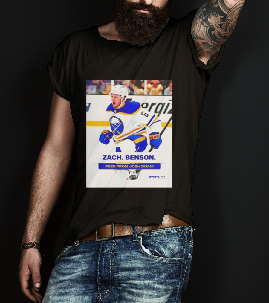 Zach Benson Buffalo Sabres Feed From Josh Doan Swipe T-Shirt