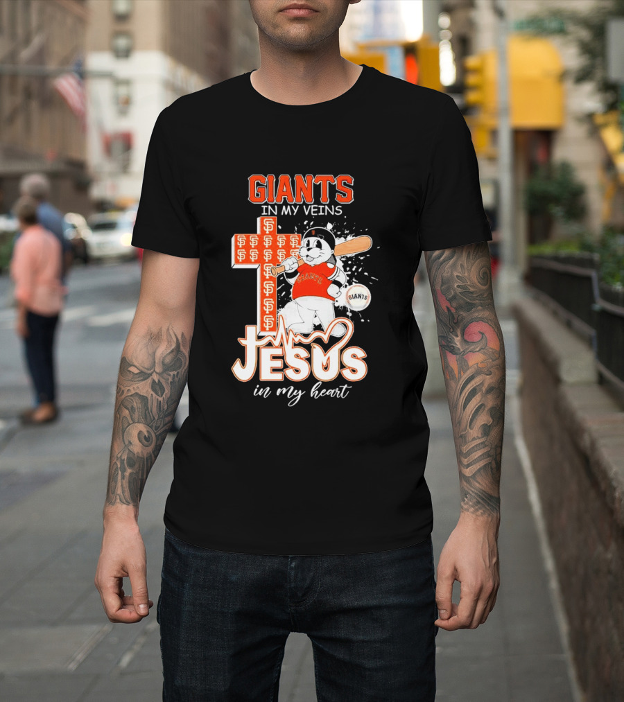 Giants In My Veins Jesus In My Heart Baseball Cross T-Shirt