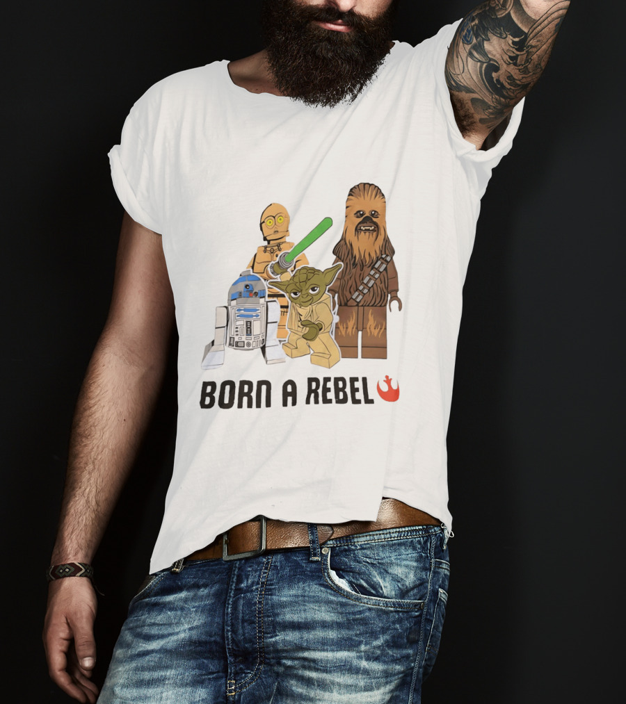 Born A Rebel Star Wars LEGO Characters Yoda Chewbacca R2 D2 C 3PO T-Shirt