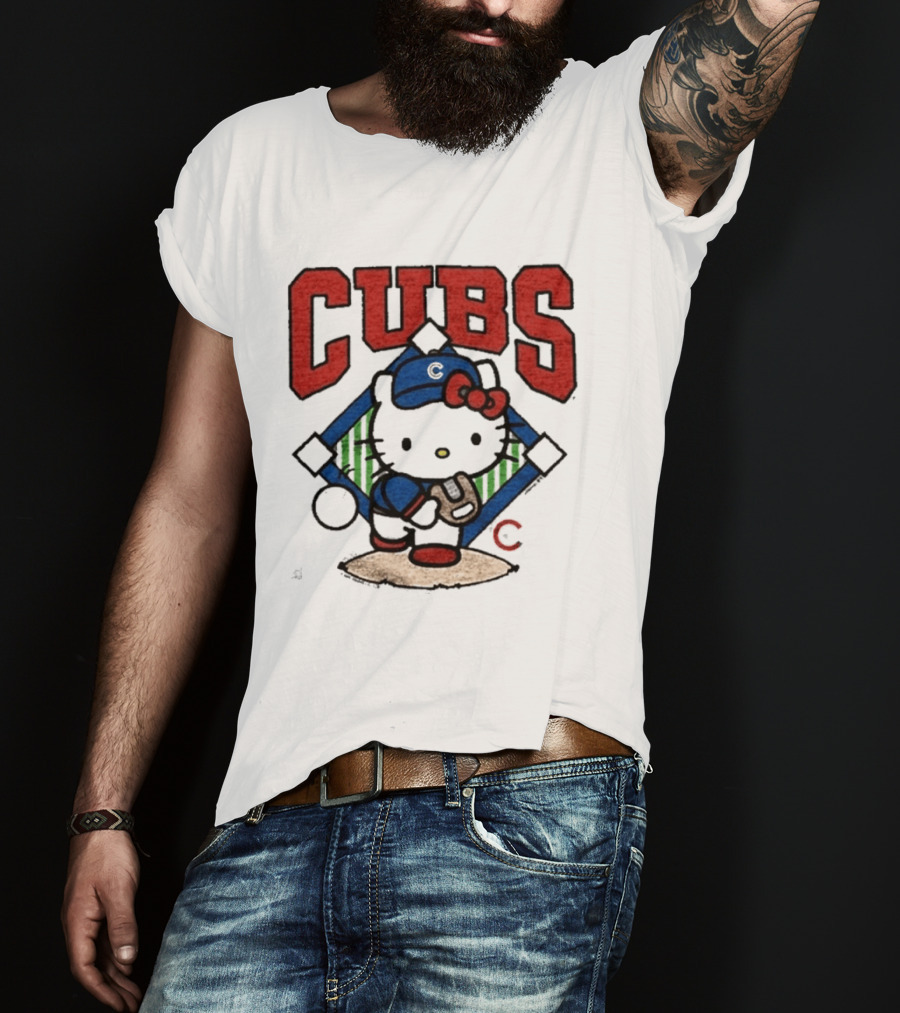 Hello Kitty Cubs Baseball Collaboration With Chicago Cubs Pitcher T-Shirt
