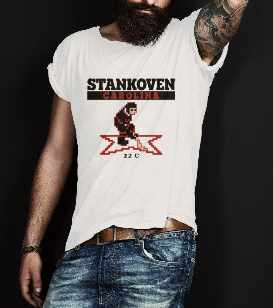 Stankoven Carolina 22C Pixel Hockey Player Retro Styling T-Shirt