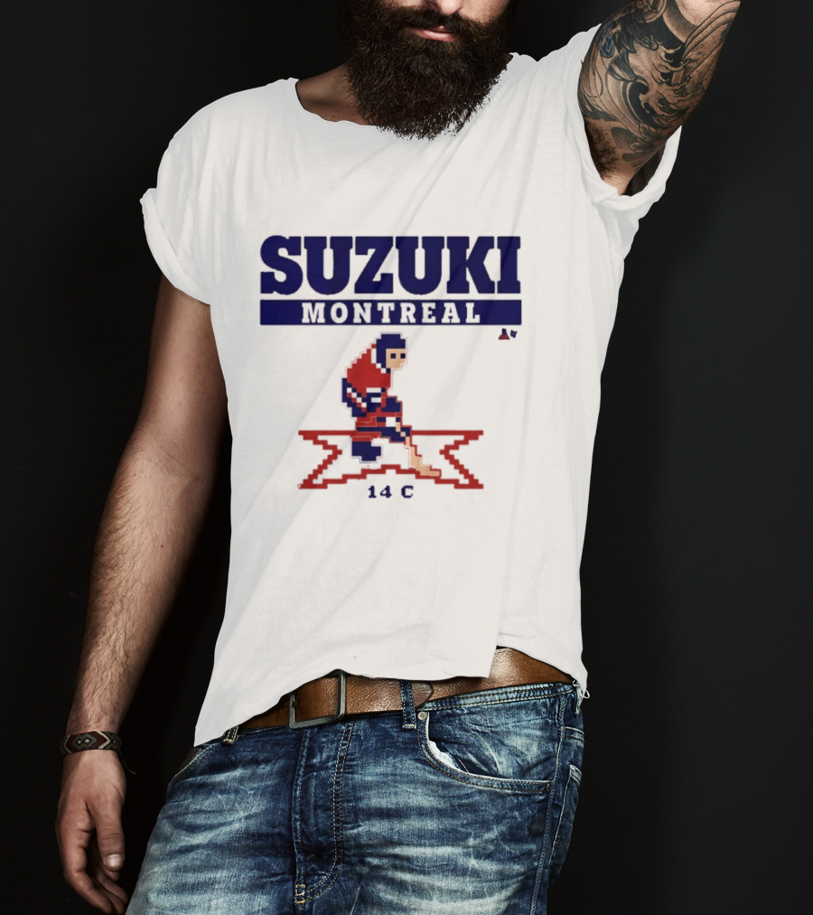 SUZUKI Montreal 14 C Red Hockey Player Pixel T-Shirt