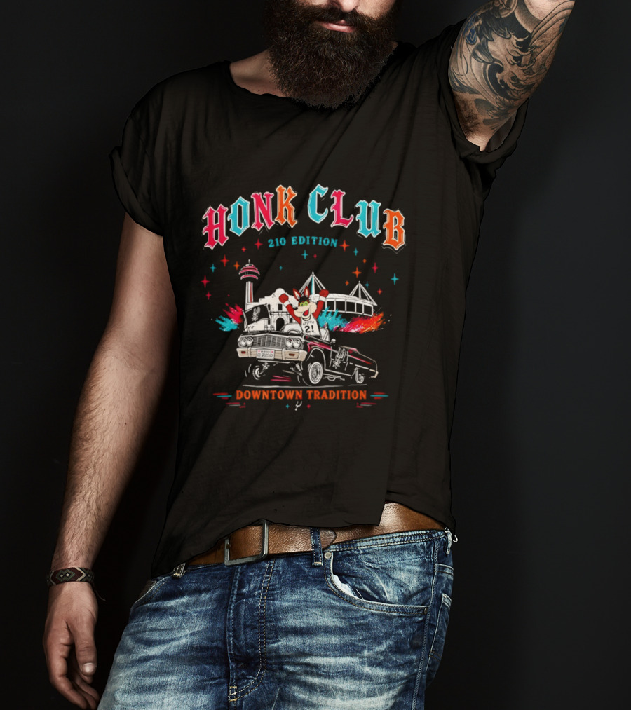 San Antonio Honk Club Spurs Coyote 210 Edition Downtown Tradition NBA Tower Of The Americas T-Shirt